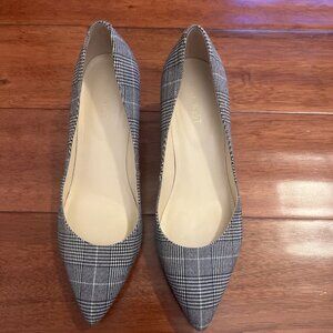 Nine West Issa Women's Block Heels Grey Plaid Shoes 7.5 M